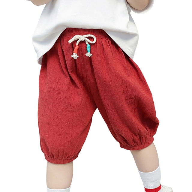 Odeerbi 2-8 Años Para Niños Jogger Bermudas Pantalones Cortos de Algodón Pantalones de Lintería Sólida de Lino de Algodón de Algodón