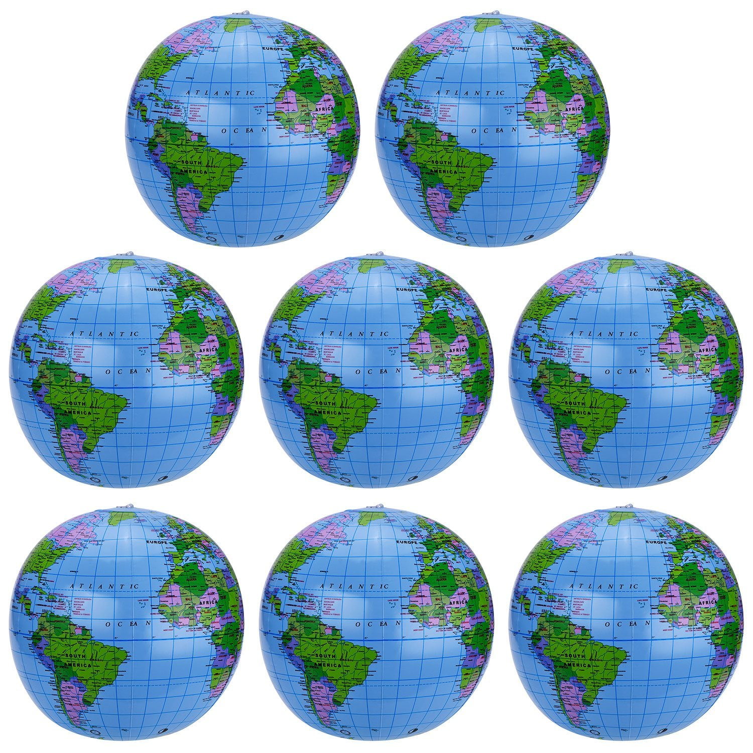Pangda 8 Pack Inflatable Globe PVC World Globe Inflatable Earth Beach Ball for Beach Playing or