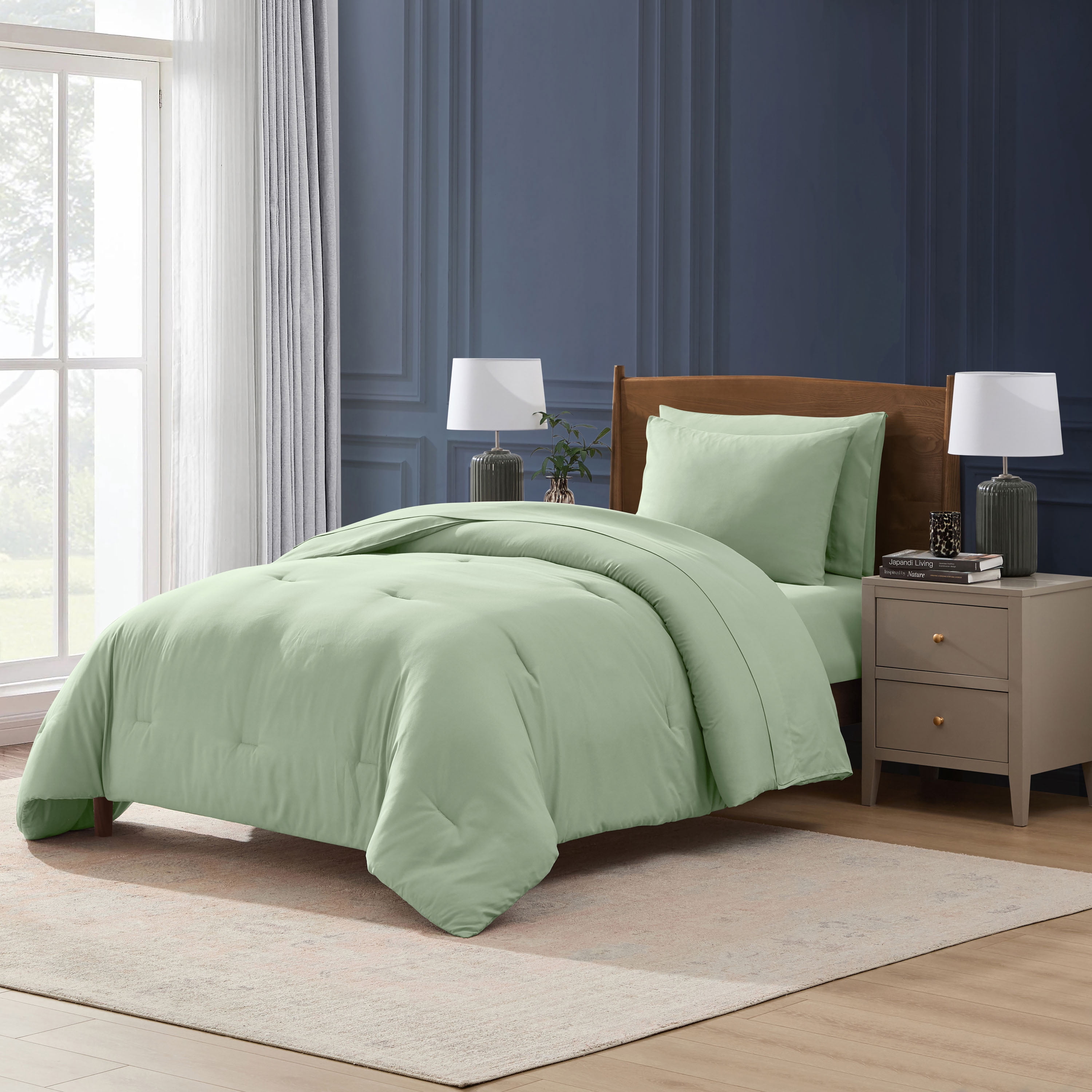 LammaLoe Twin Comforter Sets, 5 Piece Bed in a Bag, Ultra Soft Bedding Comforter Set with Sheets, All Season Bed Set, Sage Green
