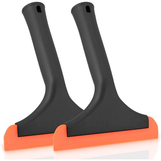 2 escobilla de goma de silicona con orificios para colgar, 6 PULGADAS, escobilla de goma multifunción para ducha, espejo, puerta, ventana, vidrio, parabrisas de automóvil, color negro y naranja