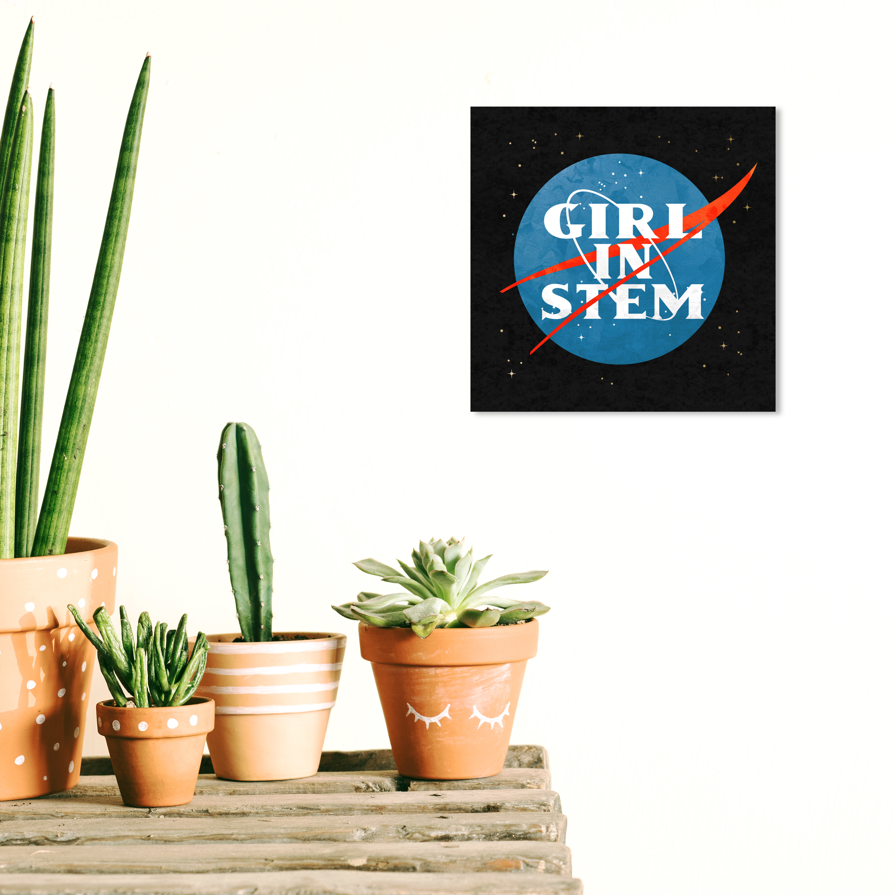 Wynwood Studio Prints Girl in Stem Logo Typography and Quotes Empowered Women Quotes and Sayings Wall Art Canvas Print Blue Light Blue 12x12