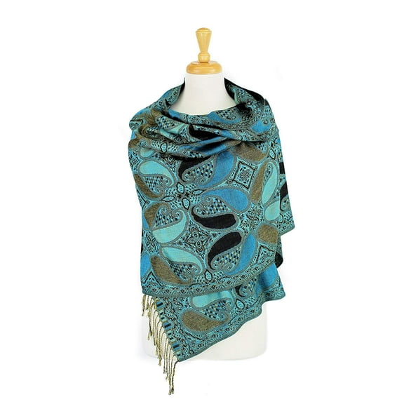 Paisley Pattern Tow Layered Woven Pashmina Shawl Scarf Wrap Stole
