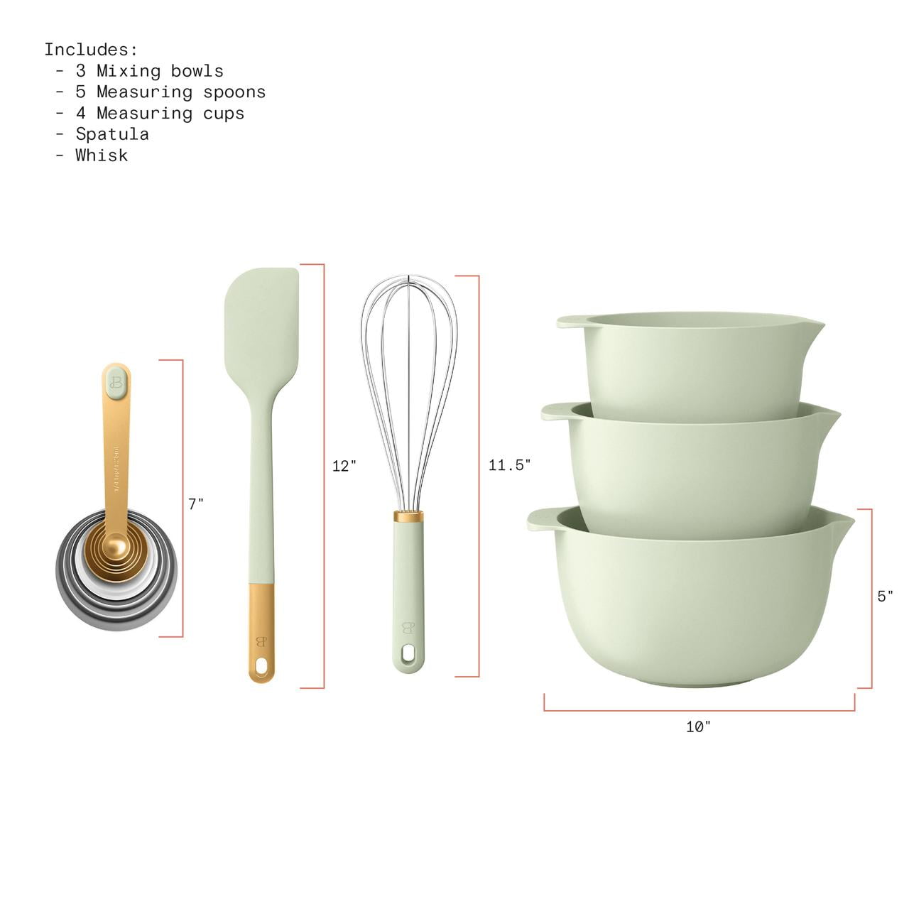 Beautiful 14-Piece Mix & Measure Set, Sage Green by Drew Barrymore