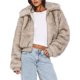 thumbnail image 2 of Abrigo de Piel Sintética para Mujer, Chaqueta de Piel Sintética, Chaqueta de Invierno de Larga con Solapa, Parka Corta. Albaricoque S, 2 of 10