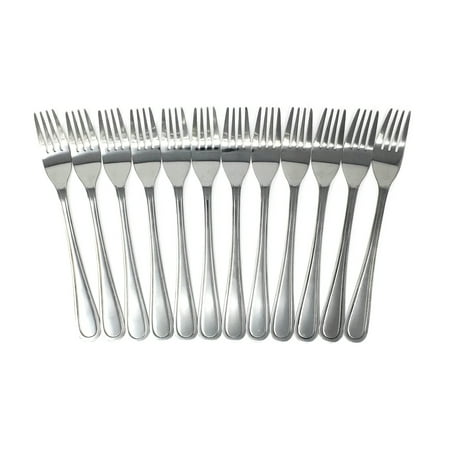Silver Pastry Fork Handi-Ware Every Day Basic+ Mirror Polish Stainless Steel Cutlery Value Pack (12, Dinner Fork) ()