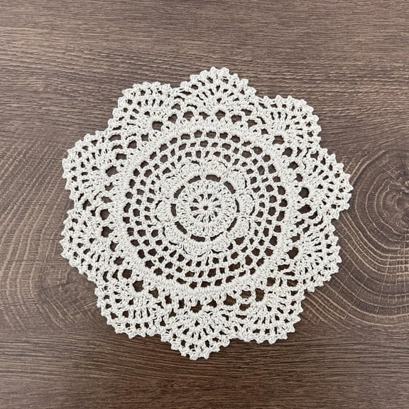 Beige Round 8 inch Crocheted Cotton Doily Floral Design Fabric Doilies Pack,Set of 2 Dollies Crochet Table Place Mats for Christmas Table Decoration