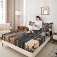 thumbnail image 3 of Castle Fairy Teens Jungle Animal Deer Bear Queen Sheets 4 Pieces,Rustic Checkered Patchwork Queen Sheet Sets,Brown Green Black,1 Fitted Sheet, 1 Flat Sheet and 2 Pillowcases, 3 of 6