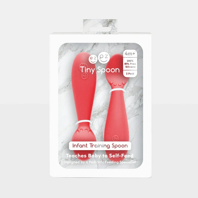 Ezpz Tiny Spoon (2 Pack in Coral) - 100% Silicone Spoons for Baby