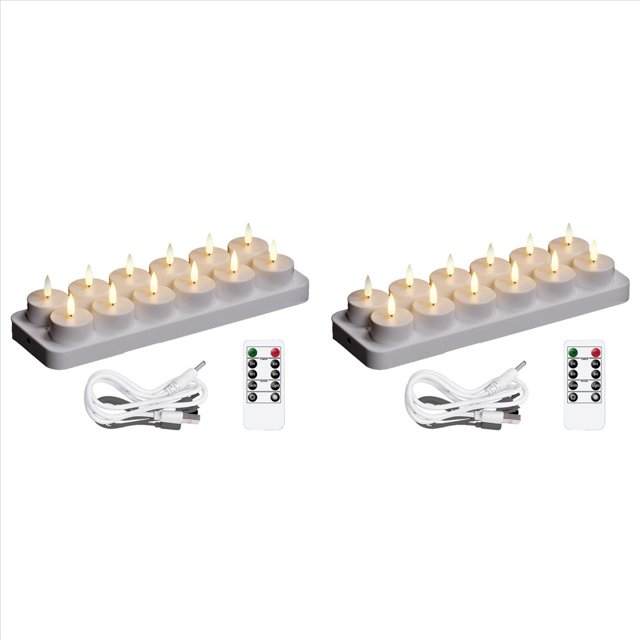Velas de Té Recargables, 24 Velas Recargables con Base de Carga Remota, Velas LED Sin Llama