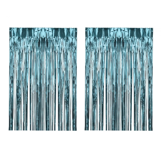 veasfak 2 Pcs Rideaux à Franges en Aluminium Décoration pour Célébration Fête Scène Performance Bleu Clair