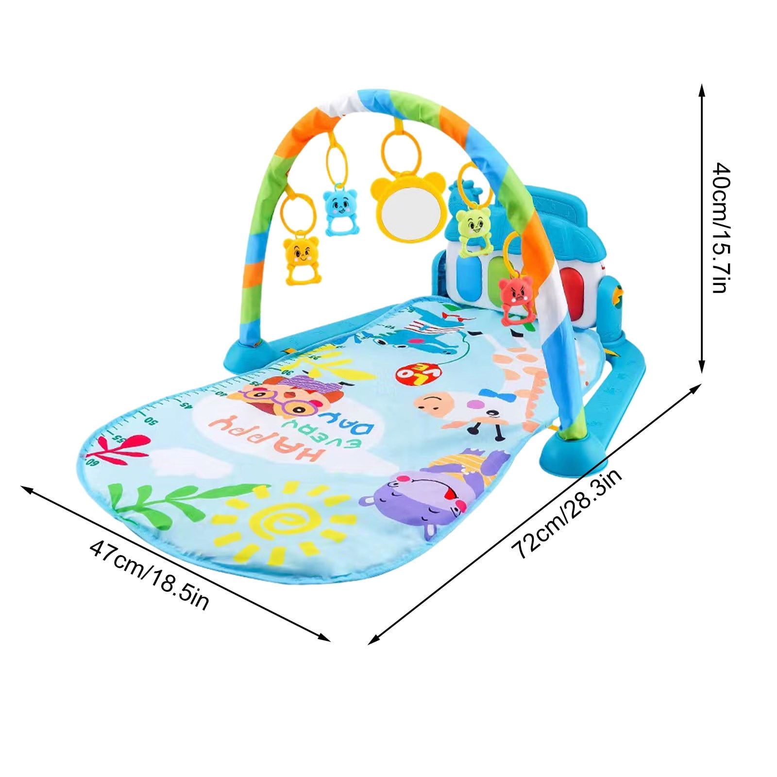 4-in-1 Baby Piano Play Mat with 5 Linkable Toys, Soft & Washable Activity Gym for Tummy Time, Removable Musical Mat for Infants 0-36 Months
