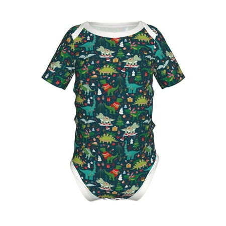 

Adobk Christmas Dinosaur colorful Print Baby Climbing Clothes Jumpsuit Rompers Classic Rompers Child Short sleeve Bodysuits-3 Months
