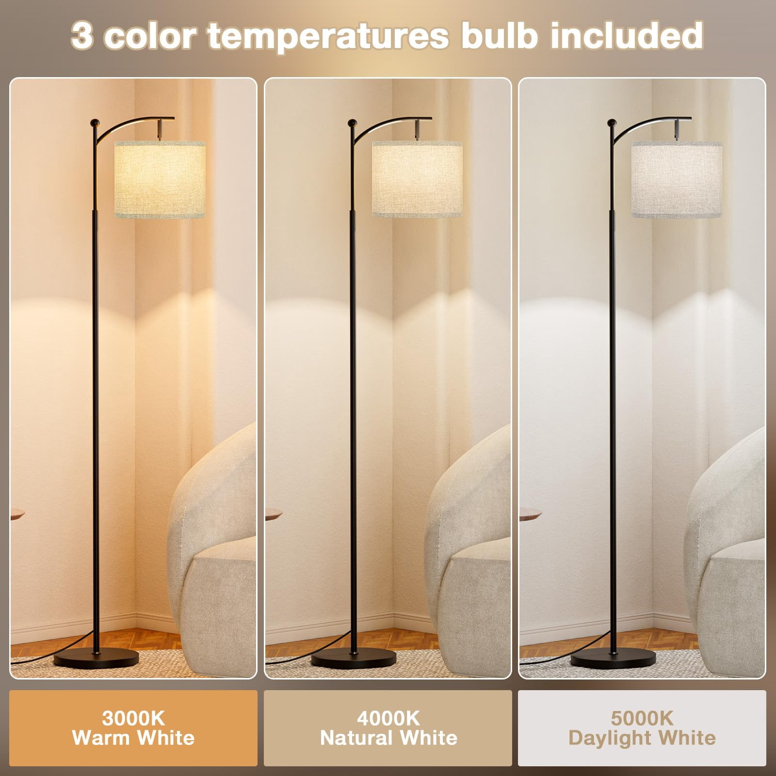 60 inches Grey & Black Floor Lamp for Living Room Bedroom Office Classroom Dorm