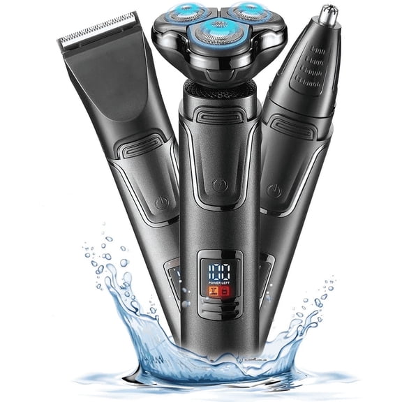 OCTMOM Electric Shaver for Men, Cordless 3-in-1 Beard Trimmer, Nose Hair Razor ,Waterproof Wet Dry Rechargeable Black