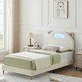 thumbnail image 6 of Jojoka Twin Size Bed Frame with LED Lights, Velvet Upholstered Platform with Cute Panda Headboard & Wooden Slats Support, Noise-Free, No Box Spring Needed, Easy Assembly, For Boys and Girls, Beige, 6 of 6