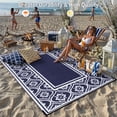 thumbnail image 3 of BERTHMEER Outdoor Rugs 5'x8' on Sale Clearance Waterproof Patio Plastic Straw Reversible Rugs for RV Deck Camping Beach Picnic Porch Garden and Balcony Carpets,Deep Blue White, 3 of 4