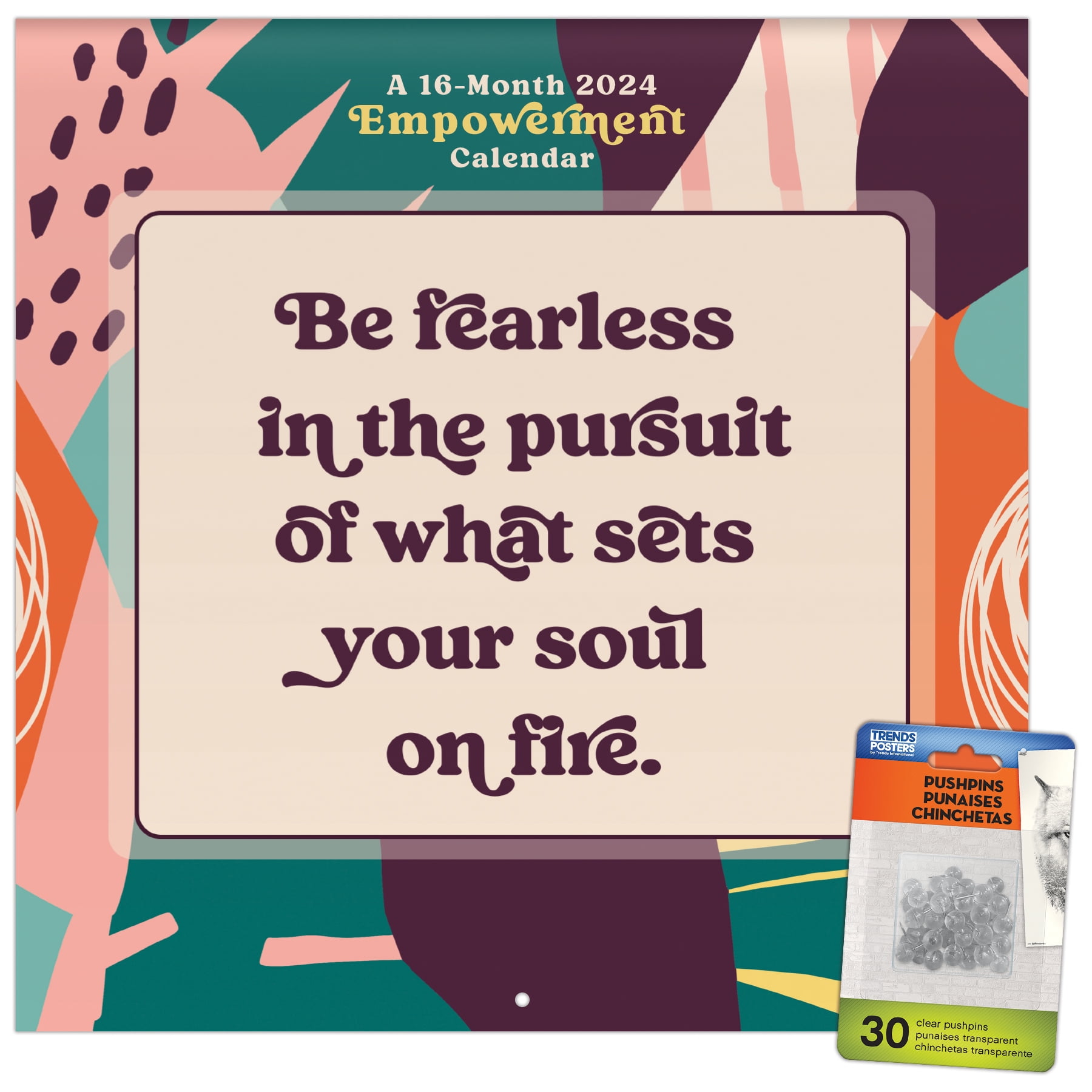 Trends International 2024 Empowerment Wall Calendar & Push Pins