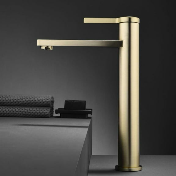 Brushed Gold Vessel Sink Faucet Tall Single Hole Brass Bathroom Tap
