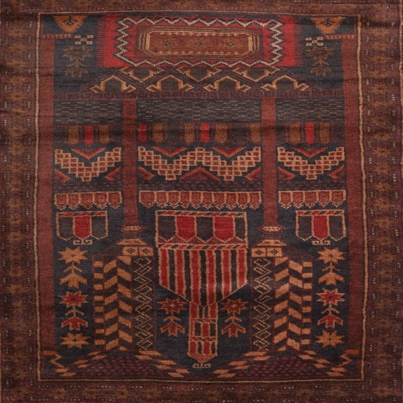 Ahgly Company Machine Washable Indoor Square Traditional Dark Sienna Brown Area Rugs, 6' Square