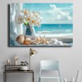 thumbnail image 4 of Mudket Coastal Window Scene with Flowers and Seashells Canvas Wall Art, Floral Nautical Wall Decor, Framed Ready to Hang Artwork for Living Room Bedroom - 12"L x 8"W, 4 of 10