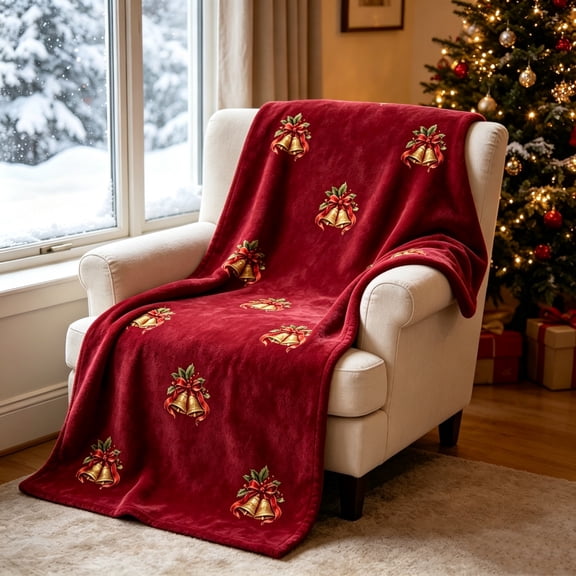Christmas Throw Blanket, Bell Pattern Soft Flannel Blanket, Cozy Winter Throw for Sofa Couch Bed, Lightweight Polyester for Christmas Home Decor & Holiday Gift, 39.4" × 59.1", Akmoler