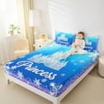 thumbnail image 4 of Manfei Dreamy Castle Queen Sheet Sets 4-Piece for Girls, Princess Print Flat Sheet, Blue White Snowflakes Queen Fitted Sheet, Lightweight Room Decor, 4 of 7