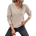 thumbnail image 2 of Women V Neck Sweaters Pullover Cozy Light-Weight Sweaters Long Sleeve Tops Khaki S, 2 of 8