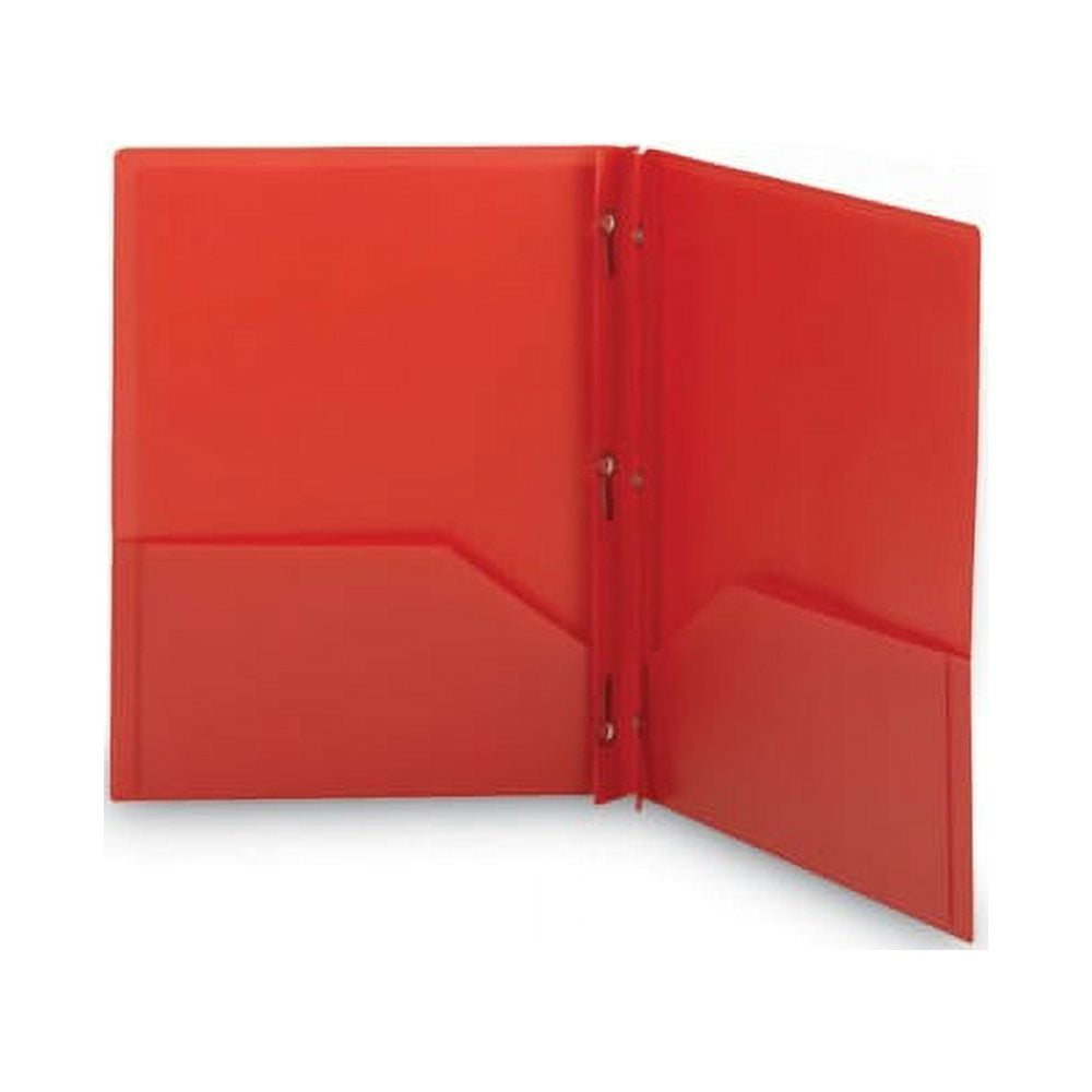 Poly Two-Pocket Folder w/Fasteners 11 x 8 1/2, Red, 25/Box