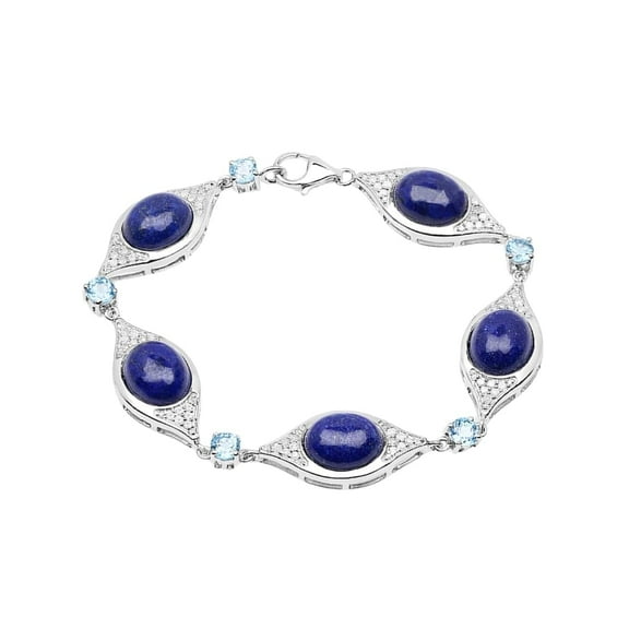 Genuine Swiss Blue Topaz and Lapis Bracelet for Women – Sterling Silver, 23.21 Carat with Diamond Accents