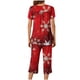 thumbnail image 5 of Puntoco Pijamas para mujer Conjunto de pijama con estampado navideño, cuello redondo, botones, manga corta y cintura elástica con bolsillos y pantalón, 5 of 5