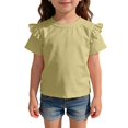 thumbnail image 2 of GiLiling Girls Cute T Shirt Ruffle Short Sleeve Pullover Top Toddler Girl Solid Color Crewneck Tee Kids Summer Casual Shirt (Light Yellow, 3-4 Years), 2 of 7