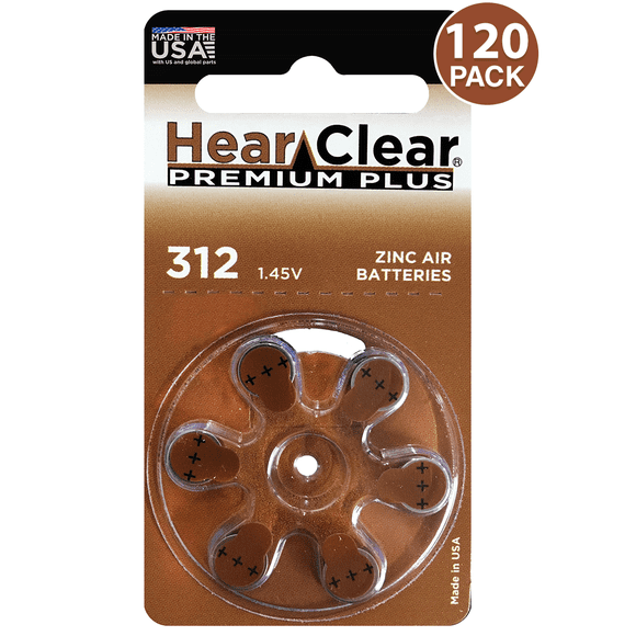 HearClear Hearing Aid Batteries Size 312 , PR41 (120 Batteries)