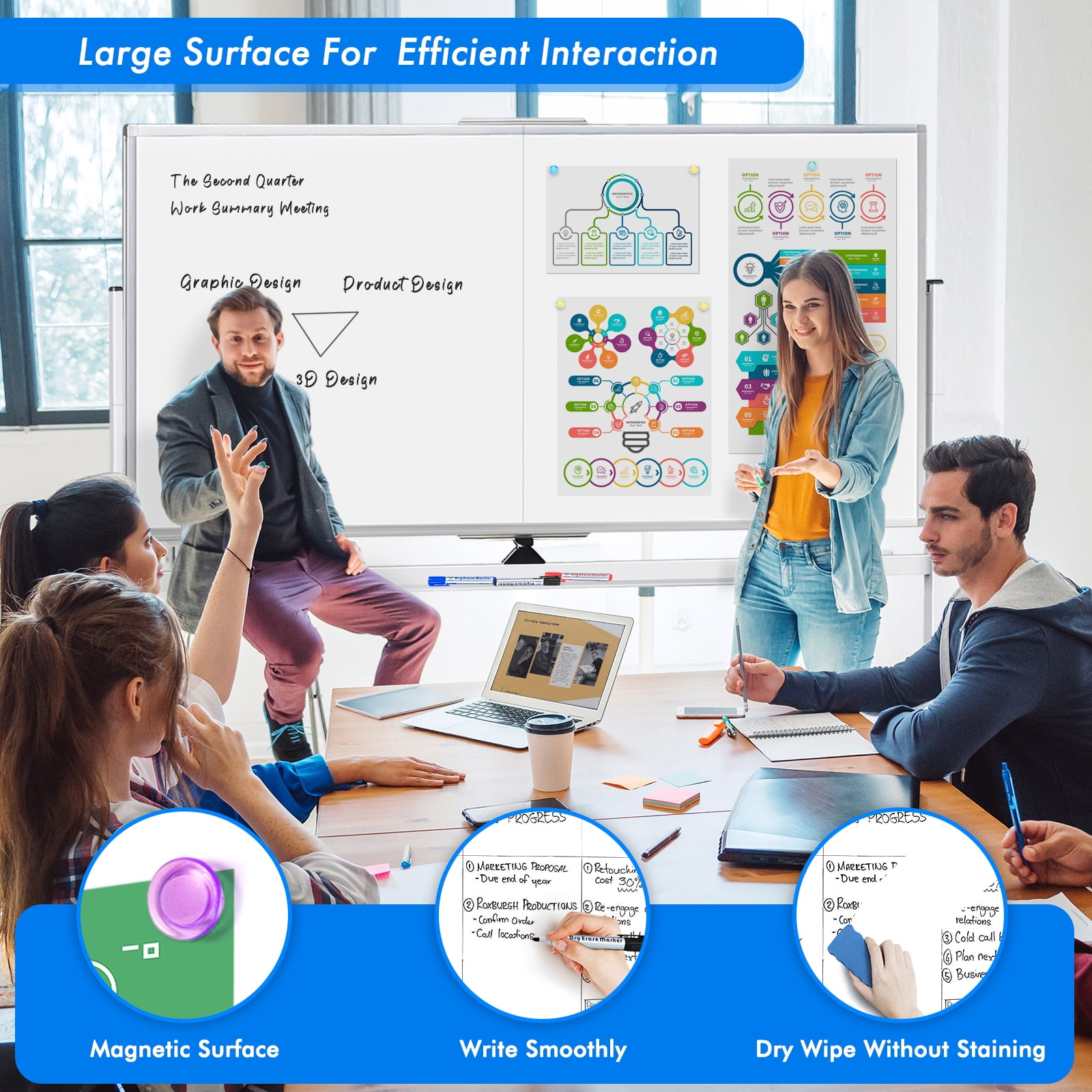 Maxtek Rolling Whiteboard, 72x40 Large Double-Sided White Board Dry Erase on Wheels, Giant Magnetic White Board Standing for Office, School, Home Office, Homeschool(72 x 40)