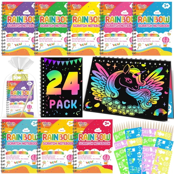 Libreta Scratch Art Party Favors FEREDO KIDS Rainbow, paquete de 24