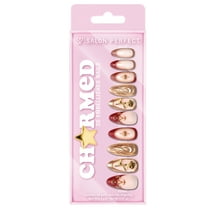 Salon Perfect Artificial Fake Press On Nails, 417 Charmed, Gold Rose, Medium Almond, File, Glue, and Prep Pad Included, 30 Nails