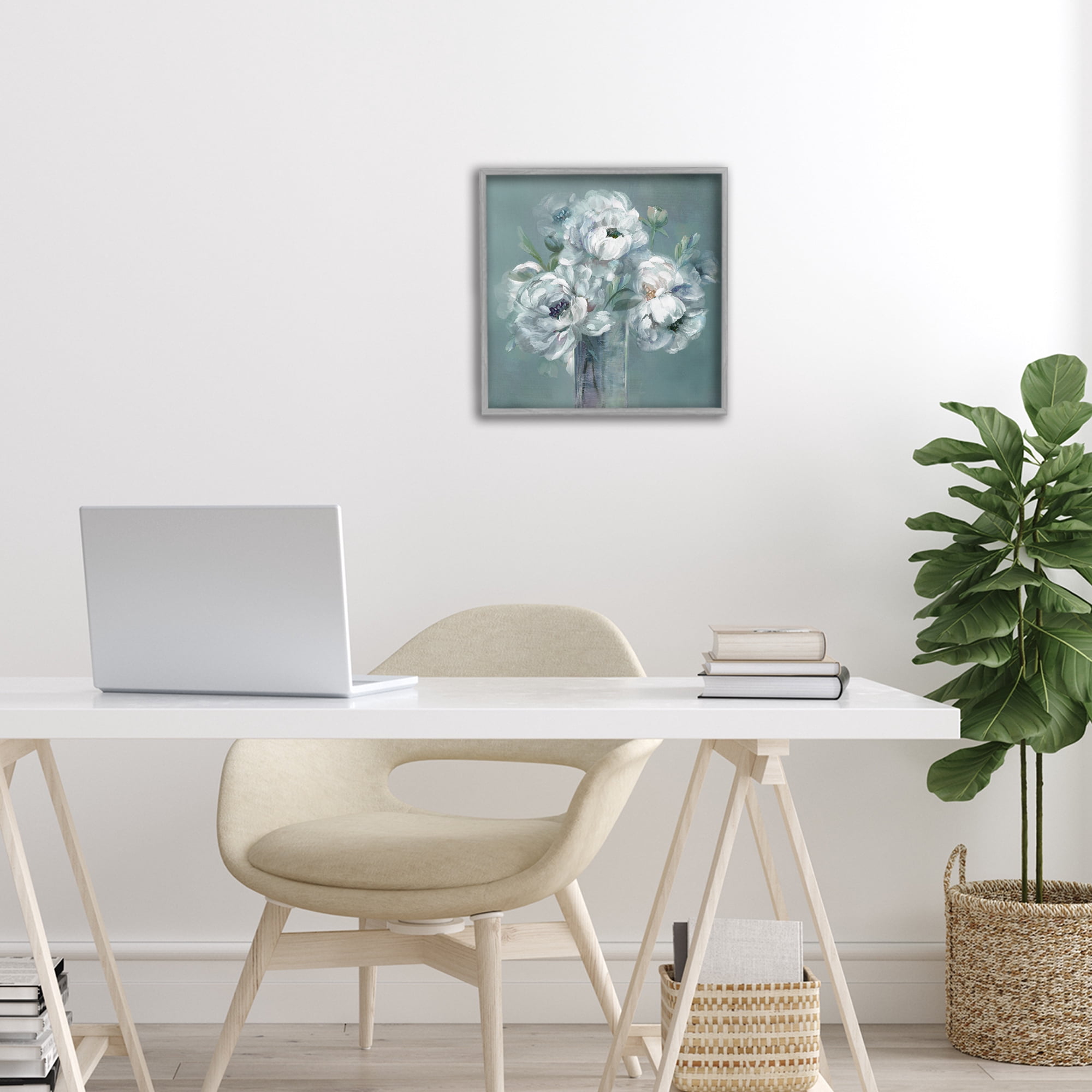 Stupell Industries White Peony Impression in Vase Gray Framed Giclee Art, design by Nan