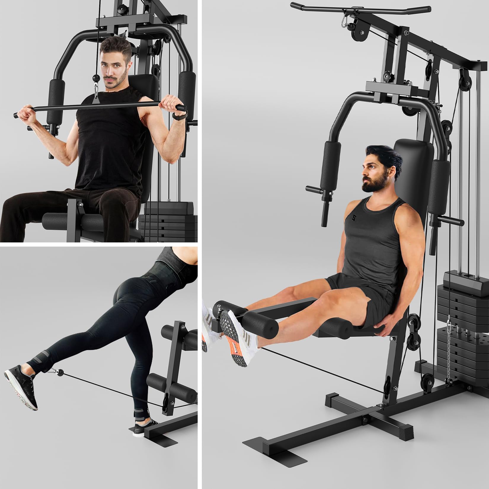 Kojooin Home Gym Equipment with 150LBS Weight Stack, All - in - One Exercise Station for Full Body Training with Preacher Curl Pad and Leg Developer