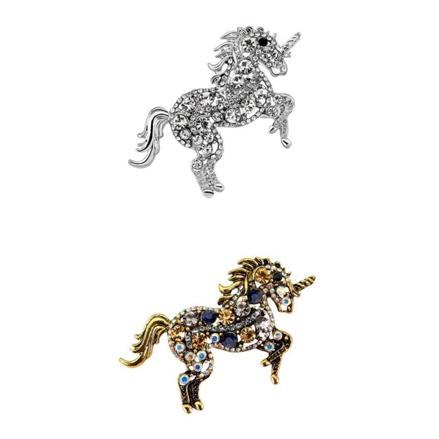 2 Piezas únicas De Rhinestone Broche De Cristal Zulema Broche de unicornio vintage