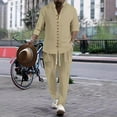 thumbnail image 2 of VBTAPA Mens Linen Sets 2 Piece Outfits Long Sleeve Beach Vacation Set Solid Color Button Down Shirts and Drawstring Long Pants Yoga Track Suit with Pockets Lightning Sale of The Day Khaki XXL, 2 of 8