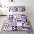 thumbnail image 2 of Homewish Cartoon Motorcycle Lover Bedding Comforter Set 7 Pieces, Grey Purple Buffalo Patchwork Full Bedding Set, Teens Kids Boys Girls Reversible Fitted Sheet Flat Sheet, Luxury Bedroom Decor, 2 of 7