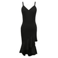 thumbnail image 5 of Women's V Neck Wrap Asymmetric Ruffle Hem Sleeveless Spaghetti Strap Bodycon Party Midi Dress Midi Dress Shirt Long Sleeve Maxi Dresses for Women High Low Dresses Tan Dress for Women Maxi Dress, 5 of 6