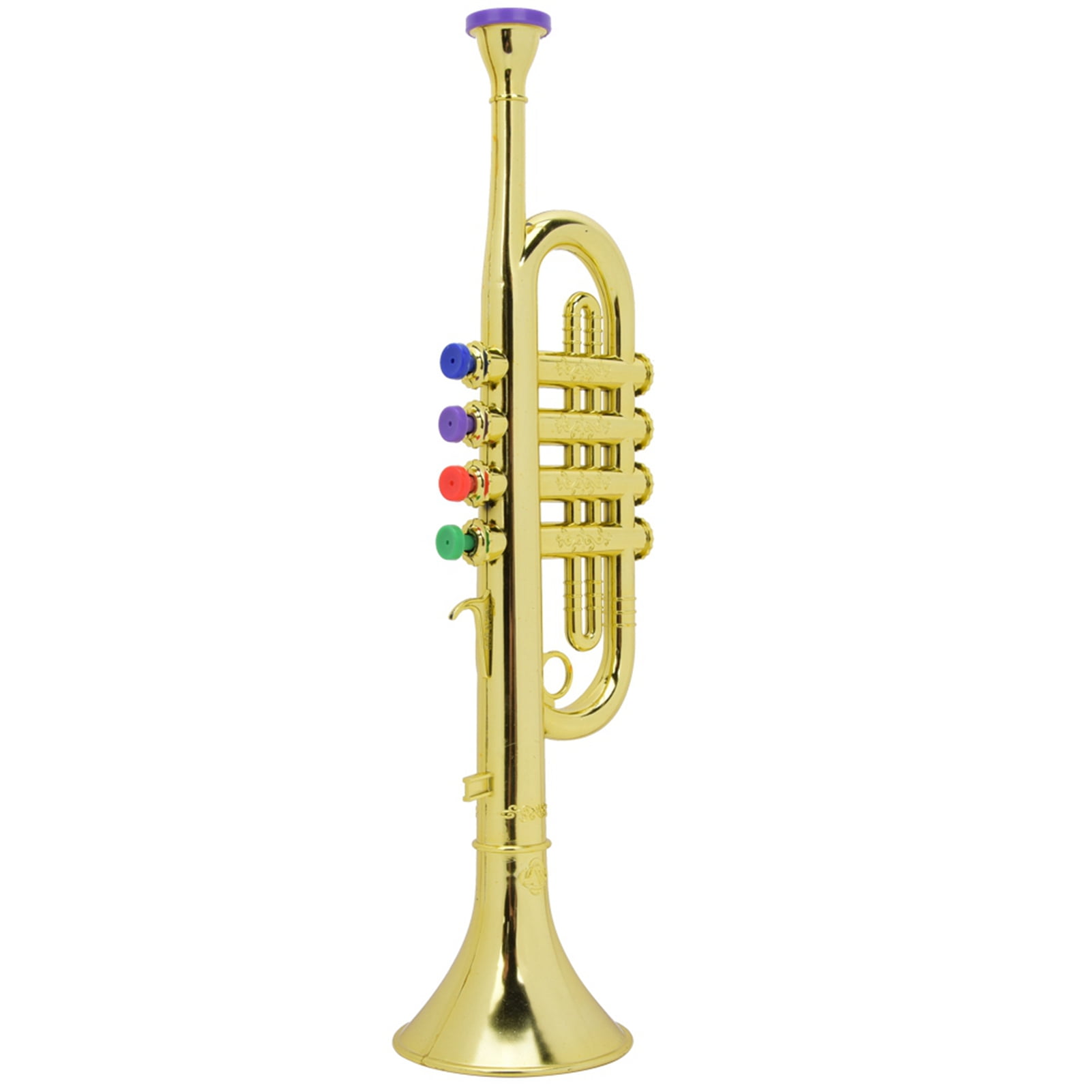 Kids Trumpet, Golden Plastic Trumpet Horn with 4 Colored Keys, Children's Trumpet Wind Instrument Brass Musical Instruments, Trumpet Toy Boys Girls