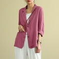 thumbnail image 4 of Wyobmus Summer Linen Blazer for Women Lightweight 3/4 Stretchy Ruched Sleeve V Neck Casual 2 Button Blazer Jacket With Pockets M-3X Red, 4 of 8