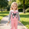 thumbnail image 2 of Pandaie Big Bow Embroidery Sweatsuit for Toddler Girls Raglan Doll Neck Sweet Clothes Outfit 3T 4T 5T 6T Kids School Pullover Tracksuit Pink,5 Years, 2 of 7