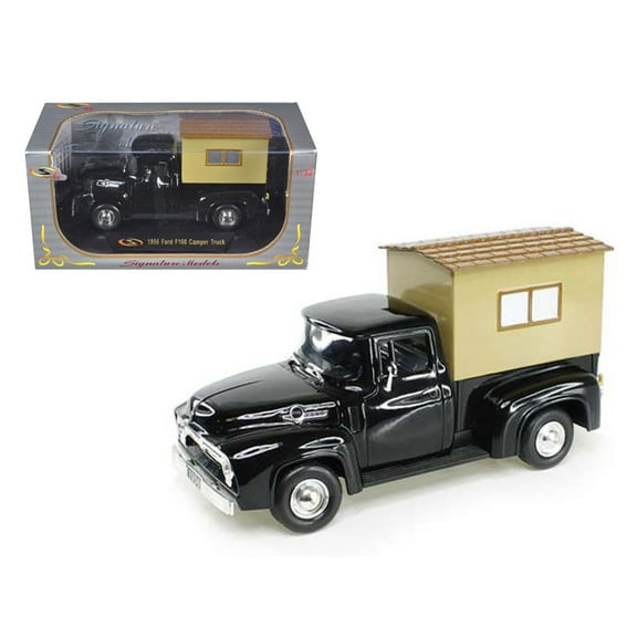 Signature Models 32395BK 1956 Ford F-100 Pickup Truck Black with Camper 1-32 Diecast Model Car