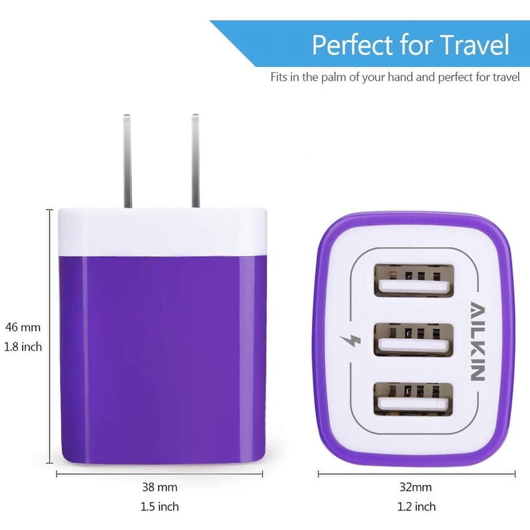 Ailkin 3.1A Triple USB Wall Charger Block 3-Pack photo 5