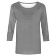 thumbnail image 5 of Dazajoo Solid Color 3/4 Length Sleeve Tops for Women Summer Casual Loose Fit Crew Neck T Shirts Womens Going Out Shirts Basic Tunic 2024,Gray,S, 5 of 5