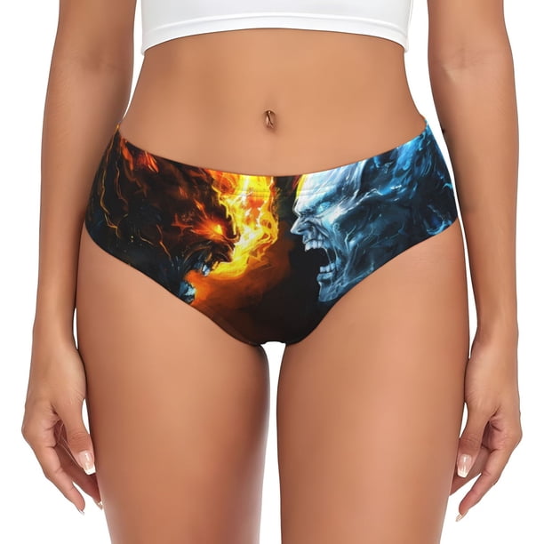 Fotbe Red And Blue Fire Skull Warrior Calzones Estampados para Mujer – Ropa Interior de Algodón, Cómoda, Suave y Elástica-Large