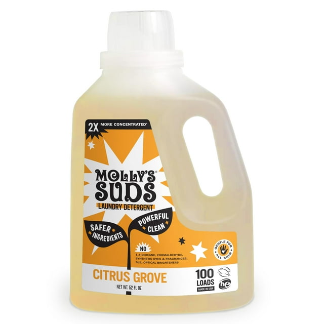 Detergente líquido para ropa Molly's Suds | Jabón detergente para ropa limpia para pieles sensibles | 2x Concentrado de Alta Eficiencia (HE) | Citrus Grove - 100 cargas