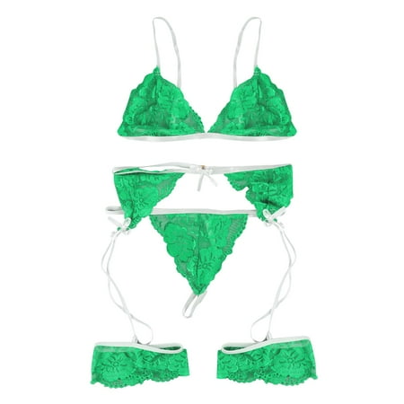 

TOTO Lingerie For Women Lace G-String Thong Underwear Sleepwear Bra Without Steel Ring Thong Three-Piece Suit Nightgowns For Women